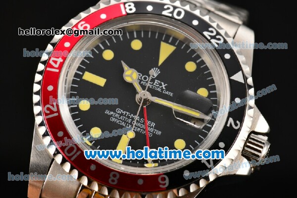 Rolex GMT Master Oyster Perpetual Automatic Movement ETA Case with Black/Red Bezel-Yellow Markers and Black Dial - Click Image to Close